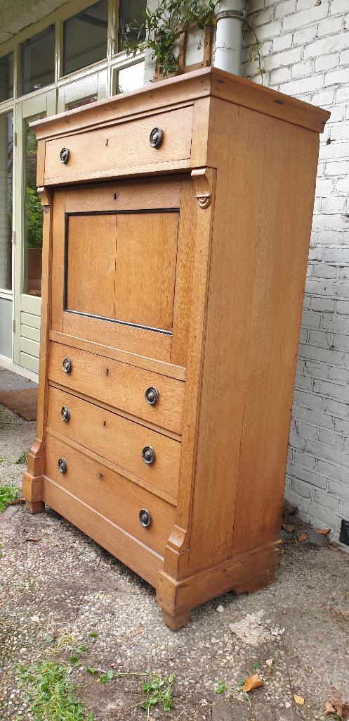 Eiken ladenkast, linnenkast, secretaire, chiffonnière, Ophalen