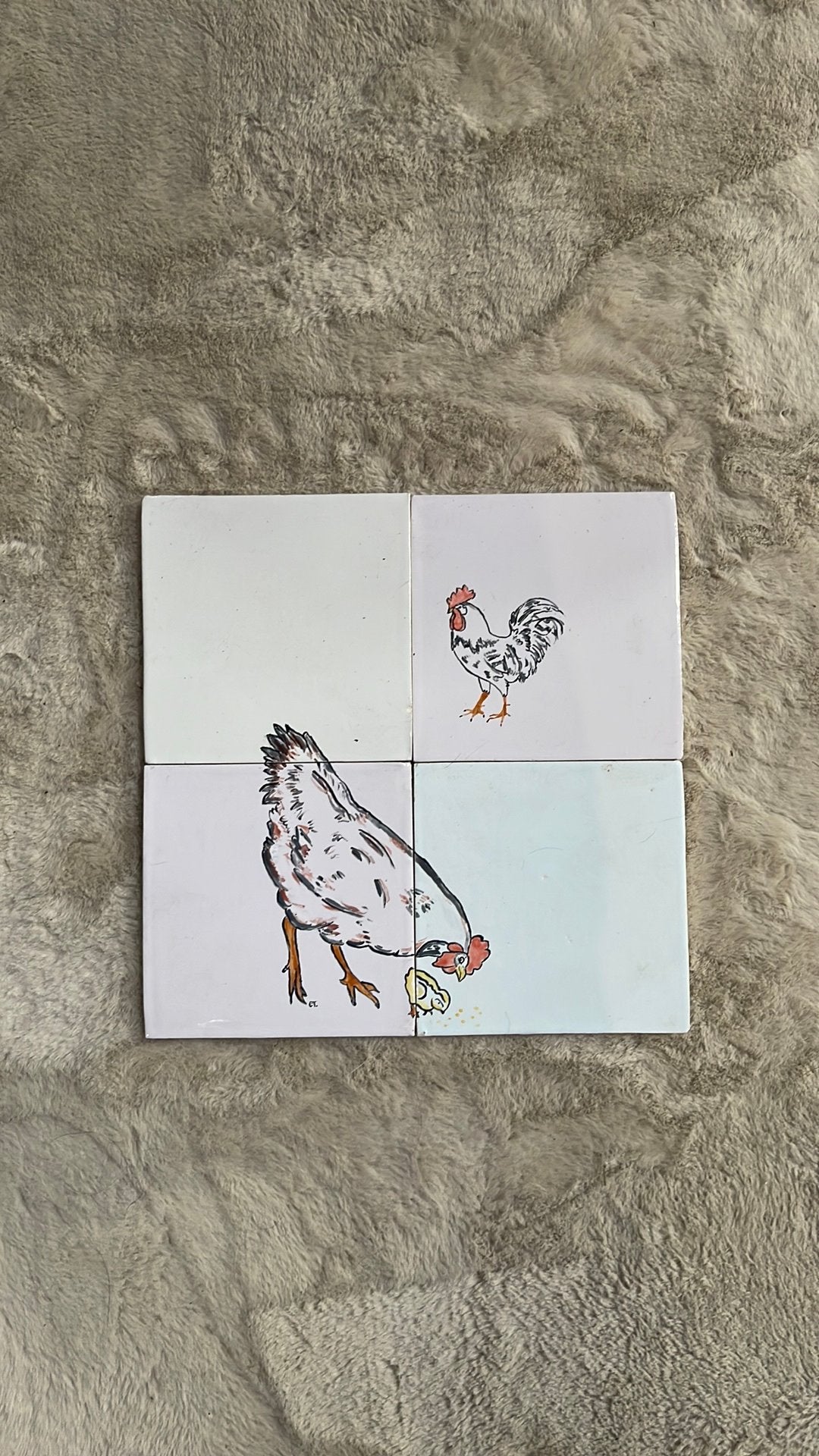 Kip, kuiken en haan, 4 tegeltjes, Ophalen of Verzenden