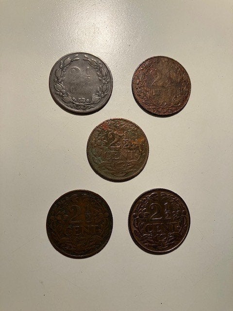 5 x 2 1/2 cent, 1877-1941, zie de foto's, Ophalen of Verzenden, Koningin Wilhelmina, Overige waardes, Losse munt