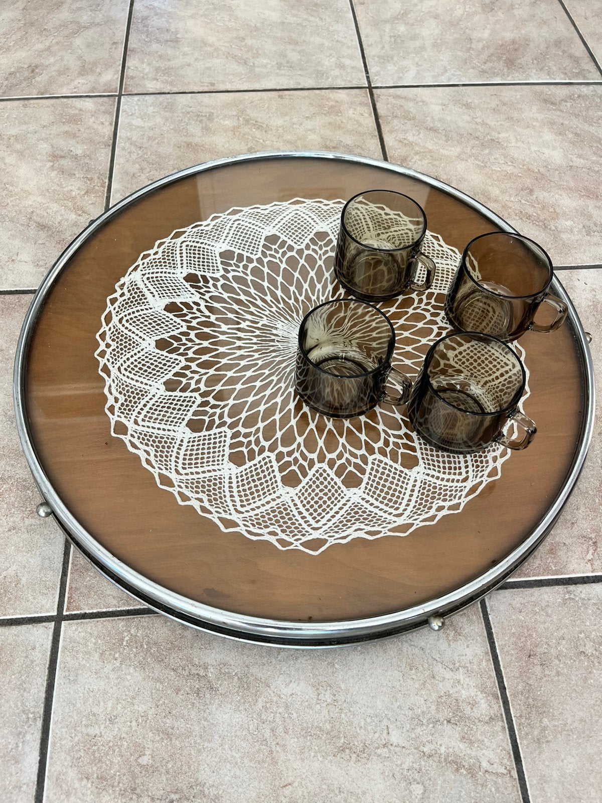 Vintage Lazy Susan draaiplateau, Ophalen, Rond, Met glasplaat, Overige typen