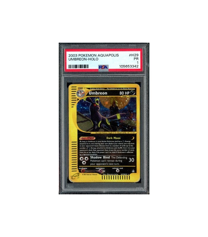 Pokemon Umbreon e-Series Aquapolis Holo #H29 PSA 1 – Swirl, Ophalen of Verzenden, Zo goed als nieuw, Losse kaart, Foil