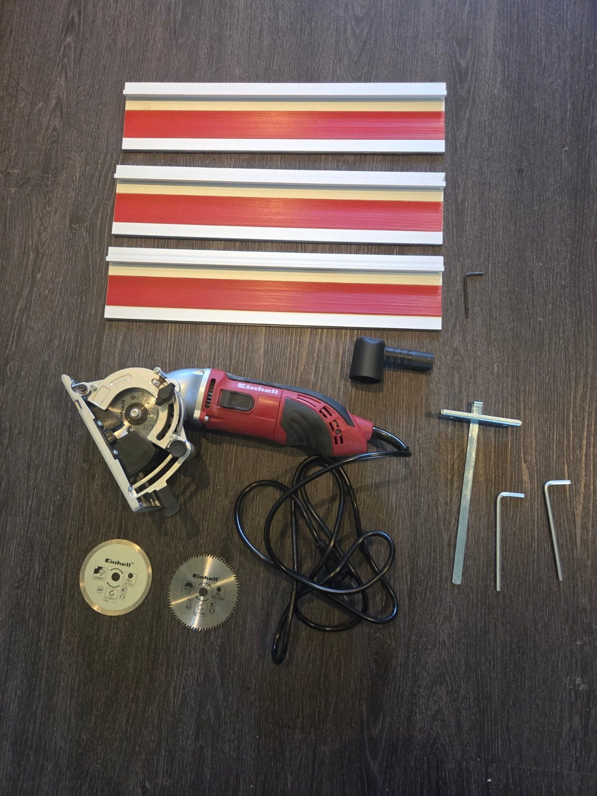 Einhell Mini Handcirkelzaag TC-CS 800/1 Kit met 3 zaagbladen, Ophalen, Minder dan 30 mm, Gebruikt, Cirkelzaag