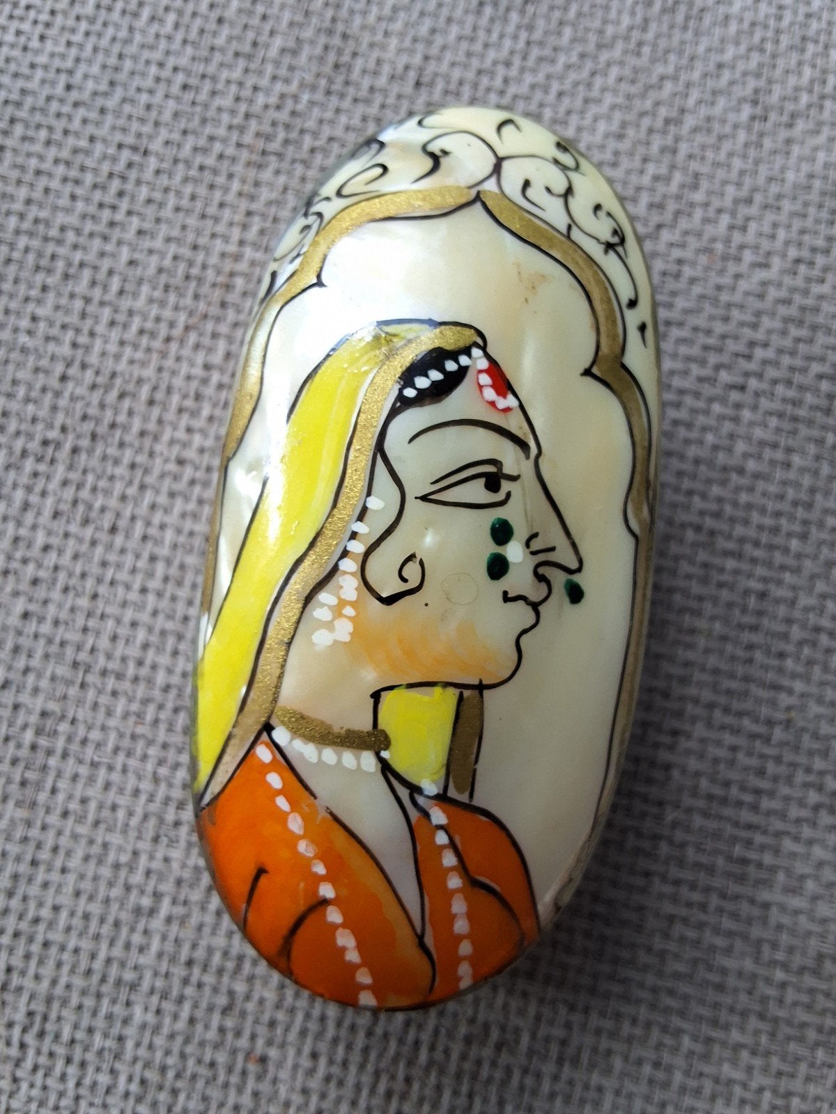 Vintage Ovale Doos Handgeschilderde India rajasthani portret, Ophalen of Verzenden