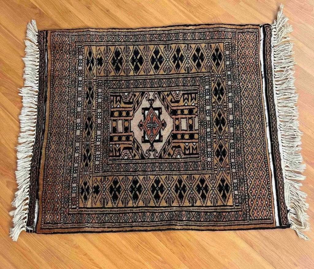 Vintage retro tapijt  75/64 cm, Gebruikt, 50 tot 100 cm, Beige, Djt@dejuistetoon.eu