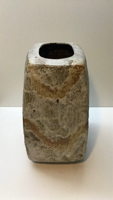 Mooie grote vintage blokvaas keramiek, Bruin, Ophalen of Verzenden, Zo goed als nieuw, 40 cm