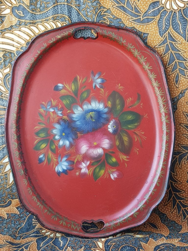Mooi origineel antiek Engels dienblad van blik 27-34 cm., Antiek en Kunst, Ophalen of Verzenden