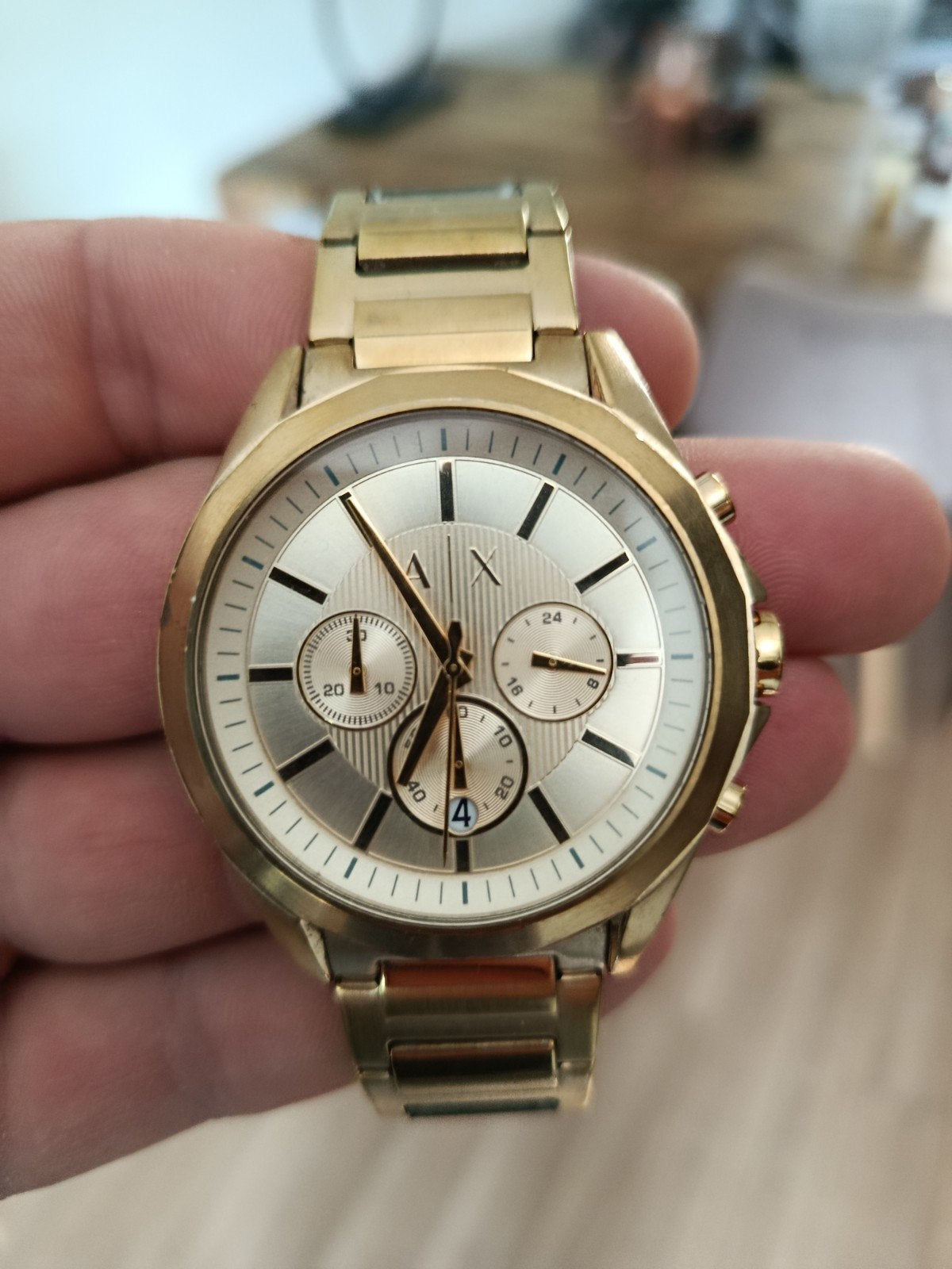 Gouden Armani Exchange Herenhorloge, Ophalen of Verzenden, Staal, Overige merken