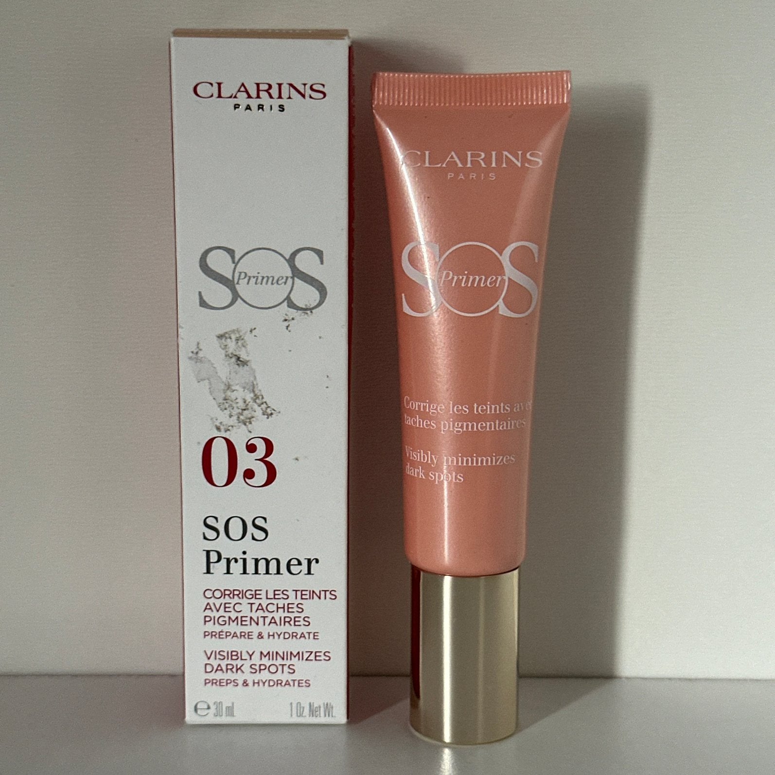 Clarins SOS Primer 30 ml #03 Coral#, Ophalen of Verzenden, Nieuw, Gehele gezicht, Verzorging