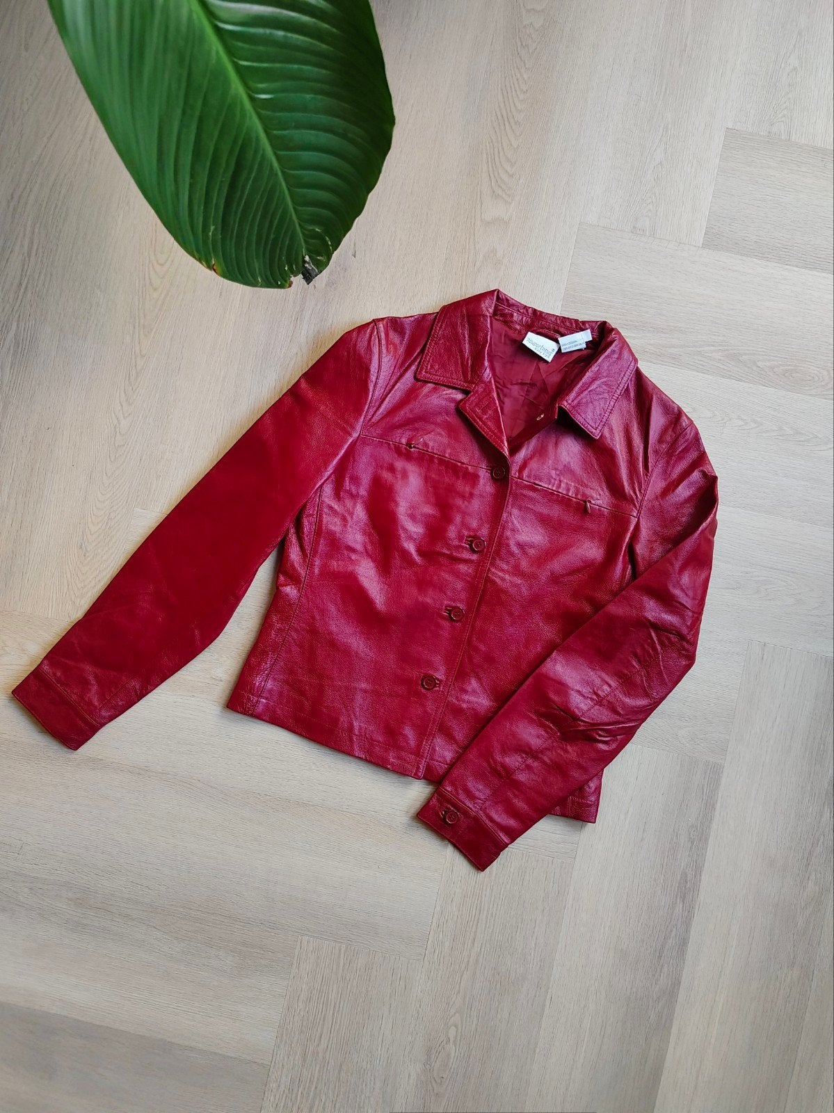Bordeauxrood jasje van echt leer, Kleding | Dames, Overige kleuren, Verzenden, Zo goed als nieuw, Jasje