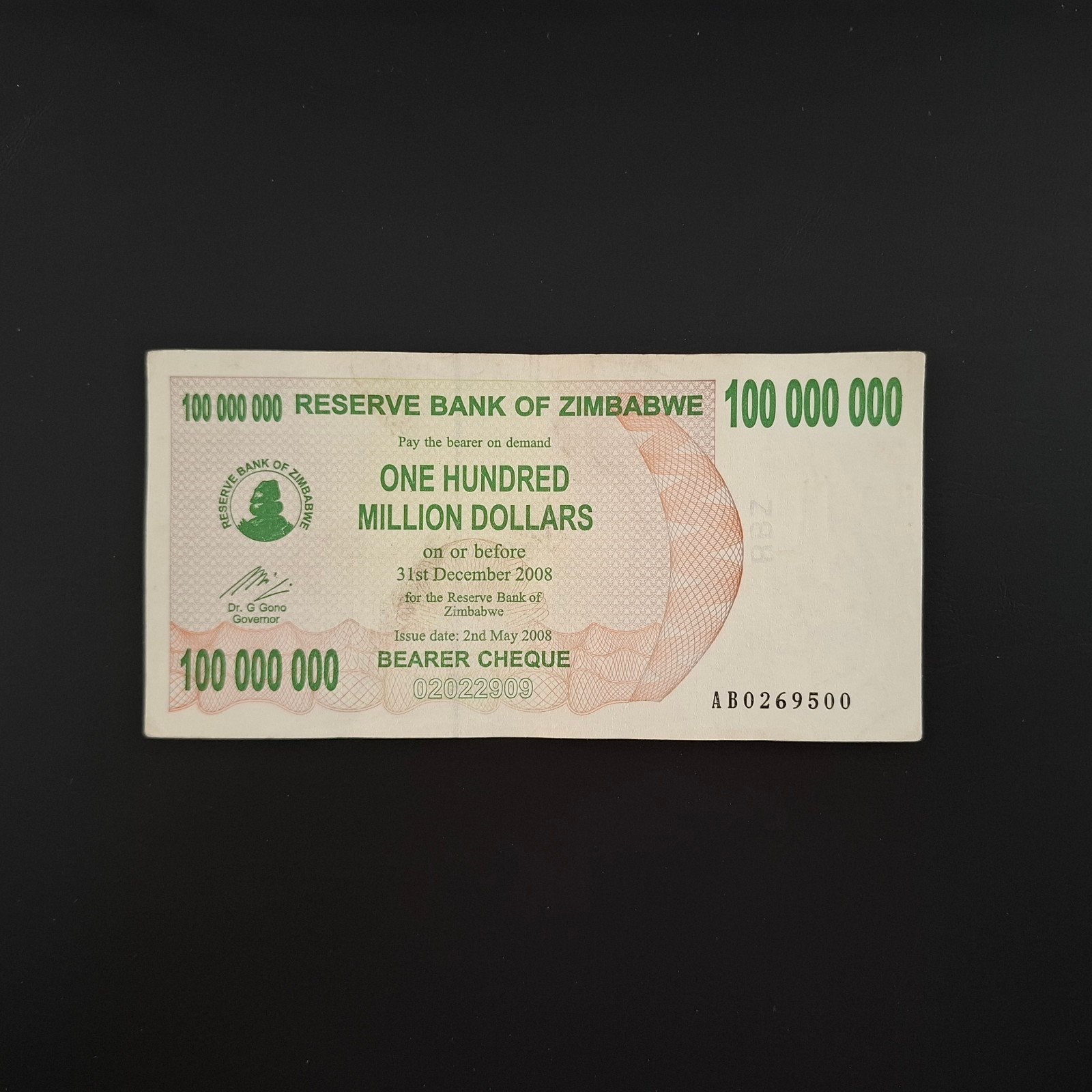 100000000 dollar Zimbabwe #054, Verzenden, Zimbabwe, Los biljet