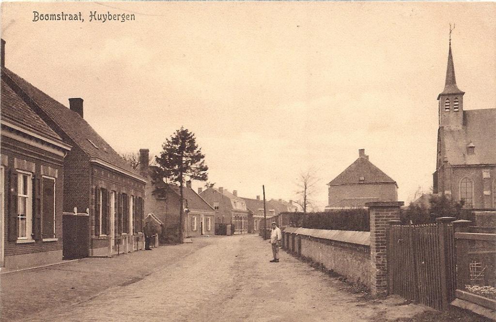 Huybergen  Boomstraat met man (oud), Verzamelen, Verzenden, Voor 1920, Ongelopen, Noord-Brabant