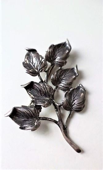 Zilveren broche takje met zes blaadjes Deense stijl 925, Sieraden, Tassen en Uiterlijk, Broches, Ophalen, Zo goed als nieuw, Zilver