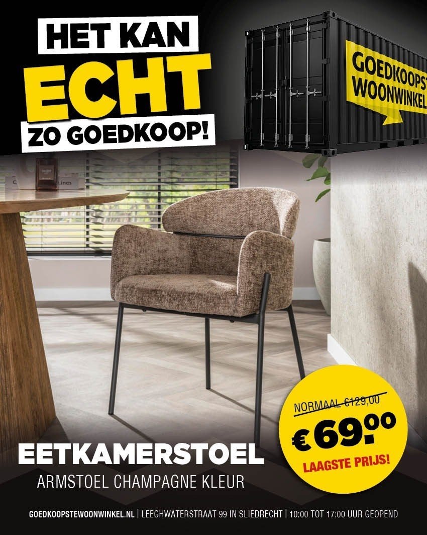 Eetkamerstoel Armstoel Taupe Kleur - Nu €69,95!, Ophalen, Overige kleuren, Nieuw, Eén