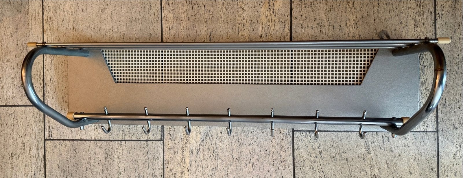Vintage Pilastro wandkapstok met hoedenrek en 7 haken, Huis en Inrichting, Gebruikt, Minder dan 100 cm, Metaal, Ophalen