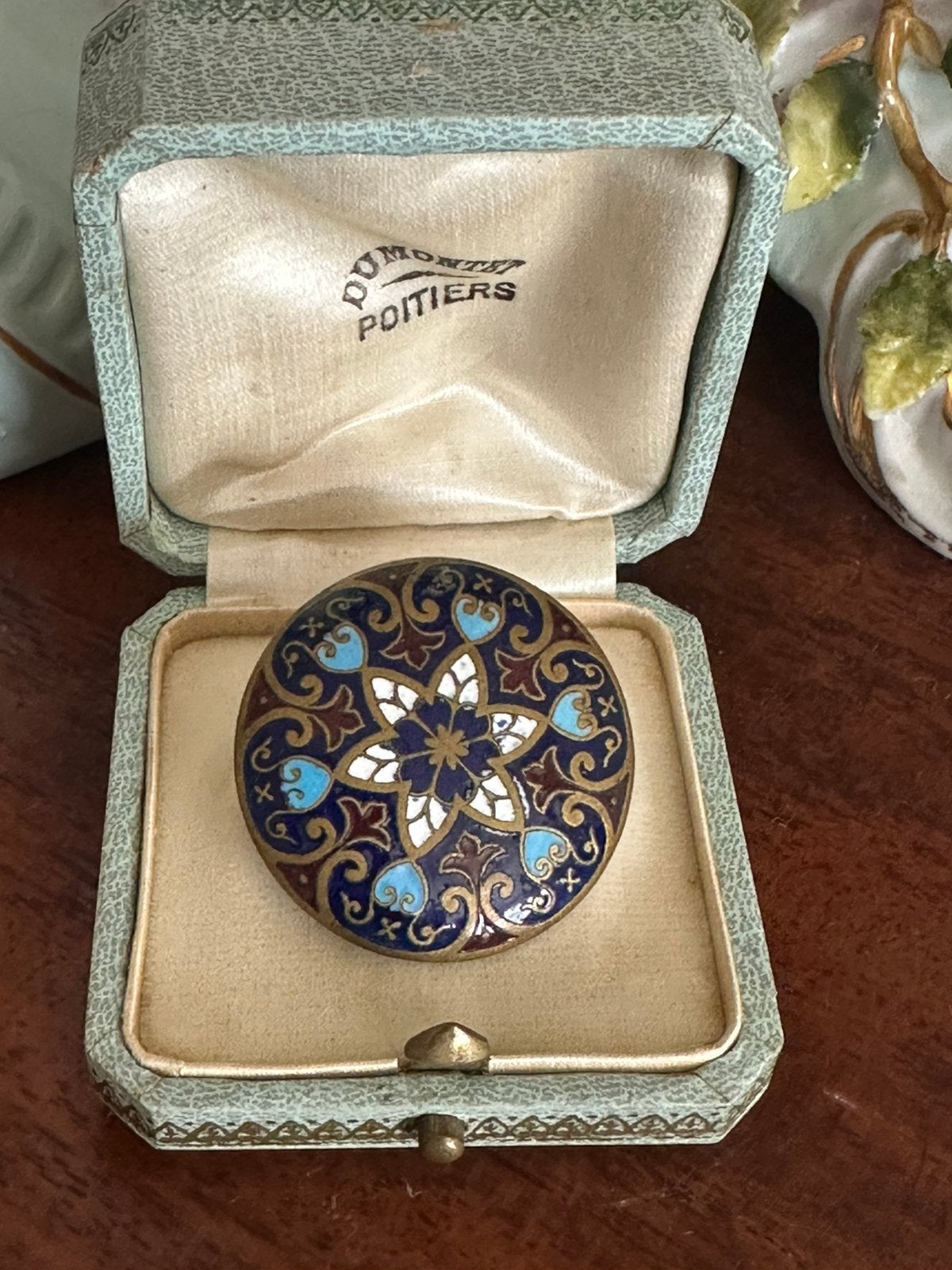 Antiek Franse Cloisonné Emaill Sierknoop Broche Art Nouveau, Sieraden, Tassen en Uiterlijk, Antieke sieraden, Verzenden, Overige materialen