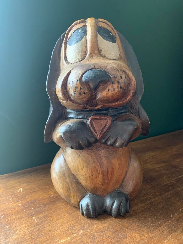 Houten beeld van een beagle uit de jaren 70, Ophalen of Verzenden, Zo goed als nieuw, Dier