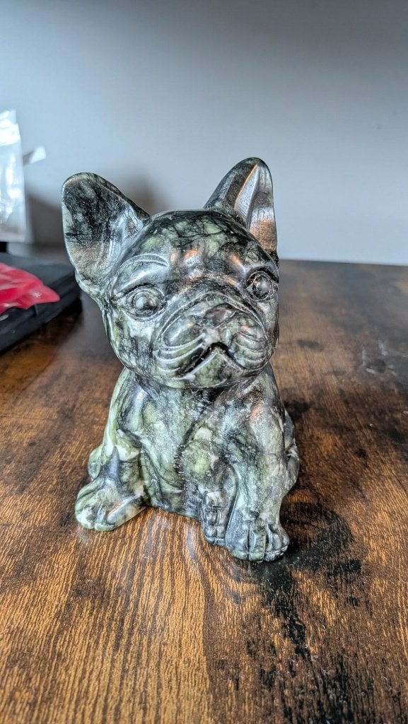 Franse Bulldog Carving GROOT Groene Jade – 12 cm (950g), Ophalen of Verzenden, Overige typen