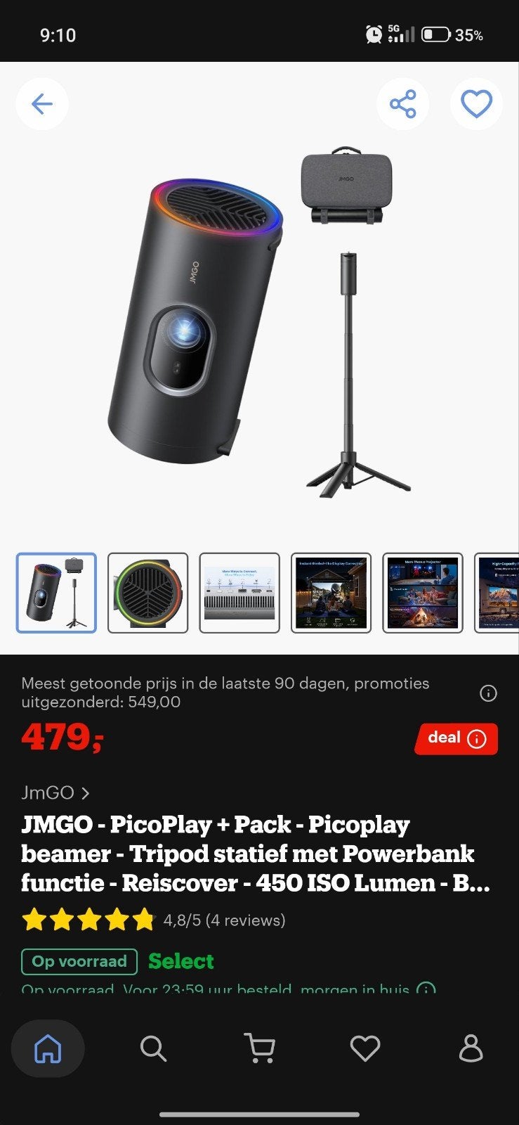 JMGO PicoPlay + Pack Beamer met Powerbank en Statief, JMGO, LED, Ophalen of Verzenden, Zo goed als nieuw
