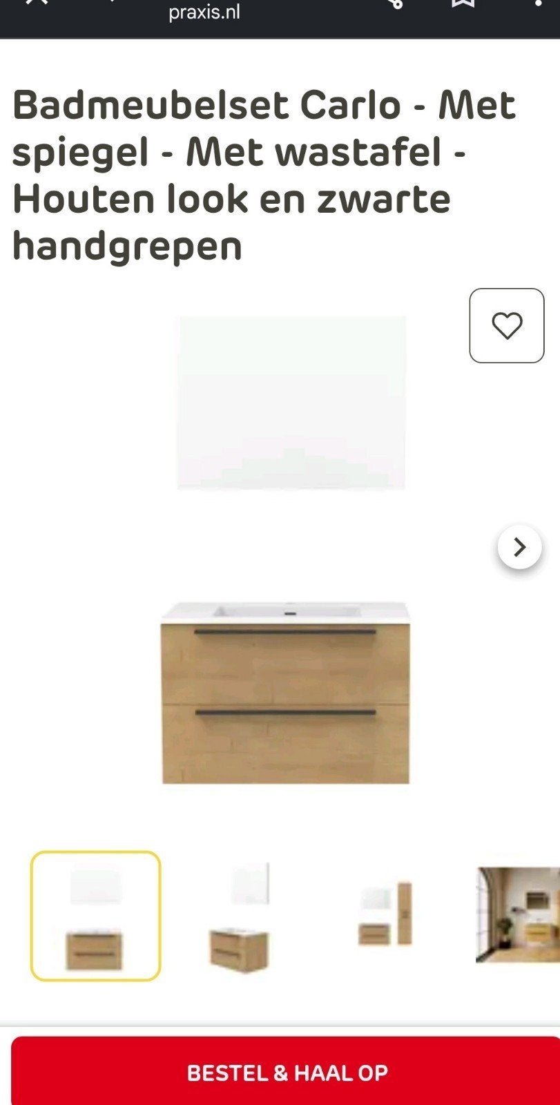 Badkamermeubel set met spiegel en houten frame, Huis en Inrichting, Badkamer | Badkamermeubels, Ophalen, Nieuw, 50 tot 100 cm