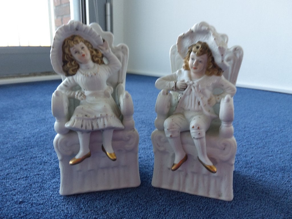 Stel oude biscuit beeldjes ca.15x8x7cm, Ophalen