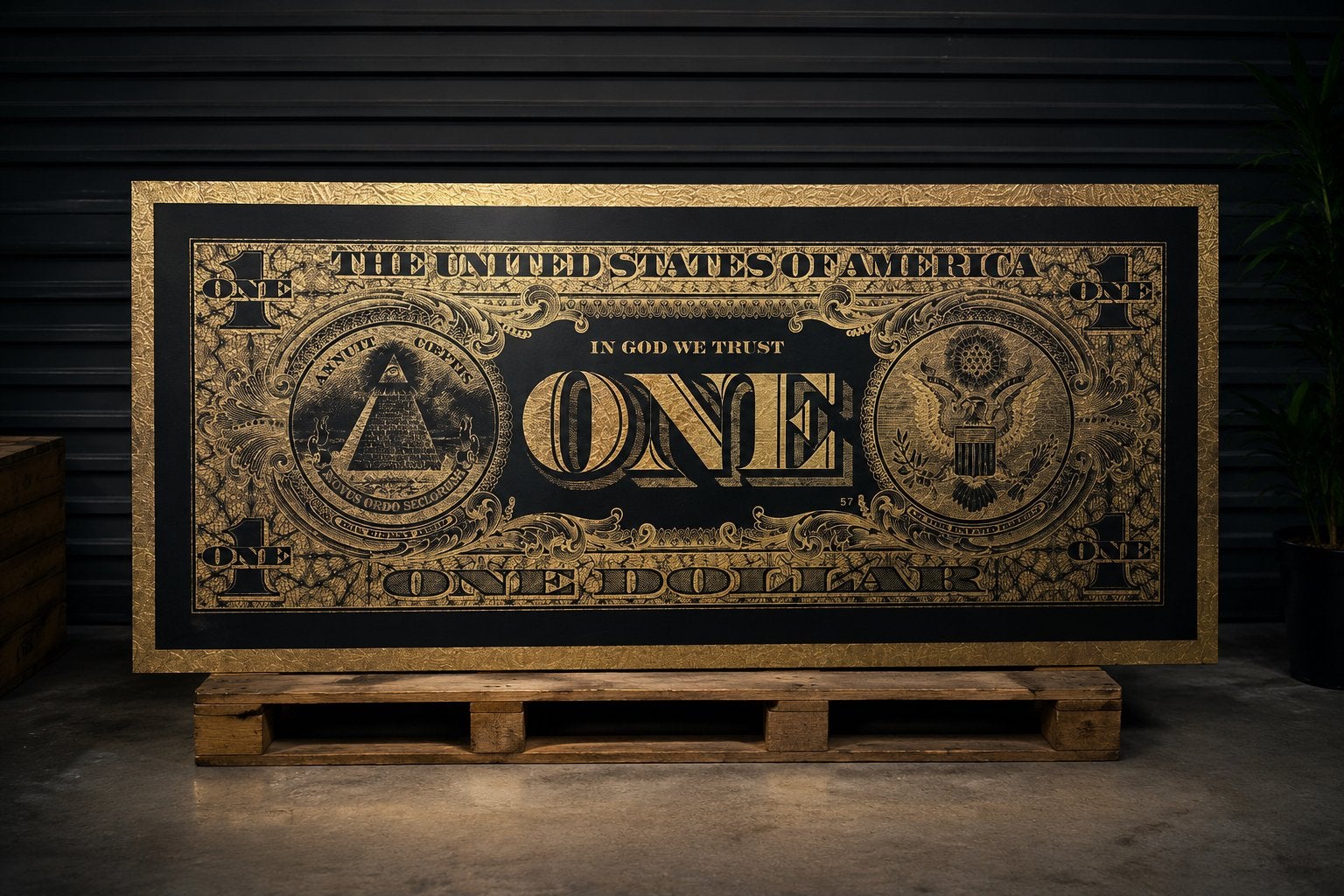 XXL Wanddecoratie One Dollar Goud/Zwart – 90  200 cm, Ophalen, Gebruikt, 125 cm of meer, Schilderij