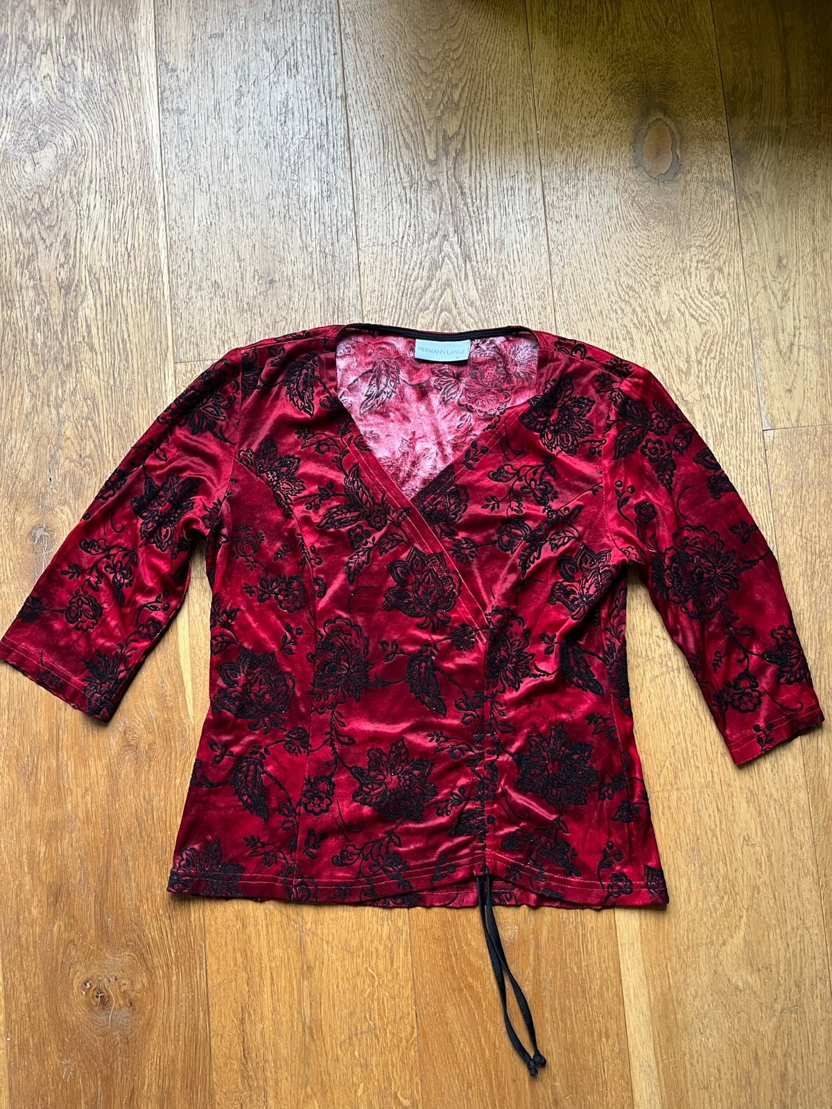 Hermann Lange fluwelen wikkel top/jasje bordeaux rood mt 38, Maat 38/40 (M), Ophalen of Verzenden, Korte mouw, Gedragen