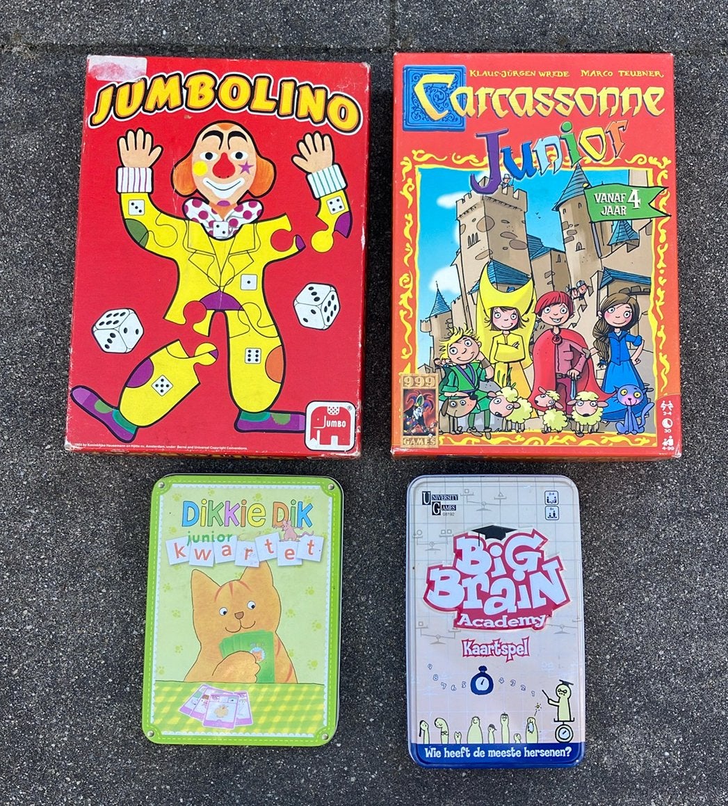 Spelletjes: junior kwartet, carcassonne junior, jumbolino, Ophalen, Zo goed als nieuw