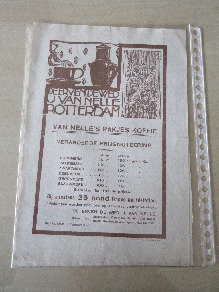 Van Nelle koffie prijslijst winkelfolder 4 februari 1925, Verzamelen, Merken en Reclamevoorwerpen, Zo goed als nieuw, Overige typen