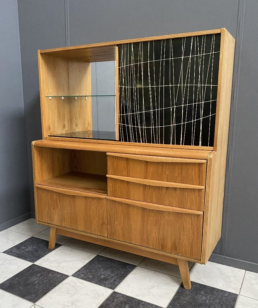 60 jaren Jitona 2 lade kast 2 klep vitrine Bohumil Landsman, Ophalen, 100 tot 150 cm, 150 tot 200 cm, 25 tot 50 cm