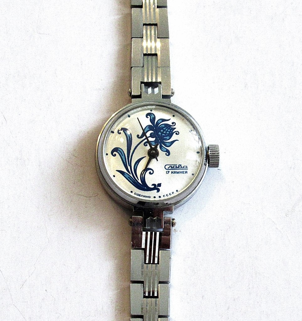 Vintage SLAVA mechanisch dames horloge Nieuw USSR, 80 jaren., Ophalen of Verzenden, Nieuw, Leer, Overige merken