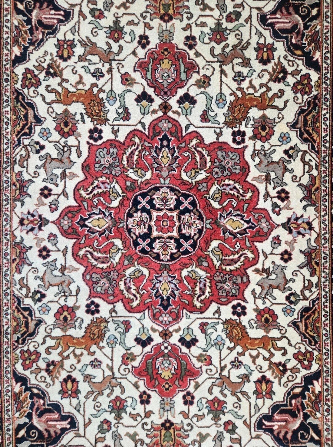 Handgeknoopt oosters Perzisch wol tapijt medallion 168x270cm, Geel, 150 tot 200 cm, 200 cm of meer, Ophalen of Verzenden