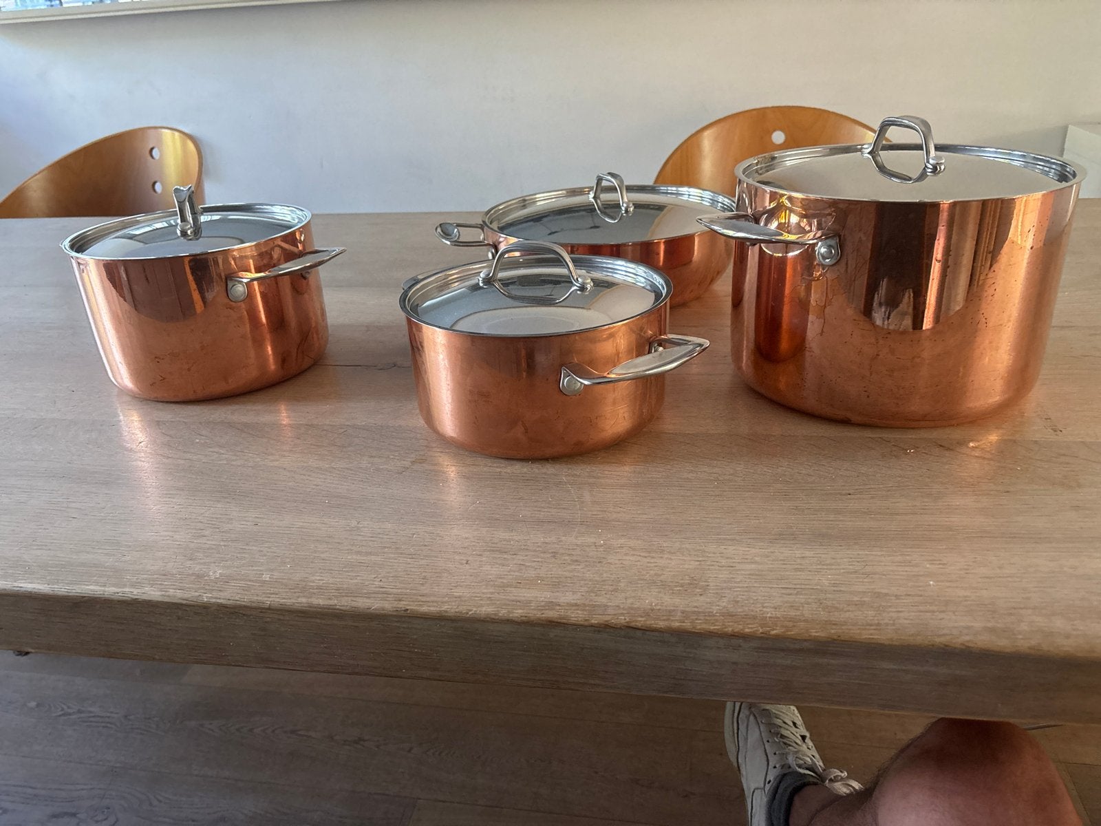 Koperen Pannenset met Deksel - 4 Stuks, Ophalen, Met deksel, Pannenset, Koper