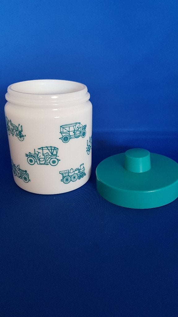 Echt Opaline voorraadpotje Oldtimers, met deksel. 3A39/5, Tweedehands verkoop, Tweedehands verkoop, Gebruikt, Ophalen of Verzenden