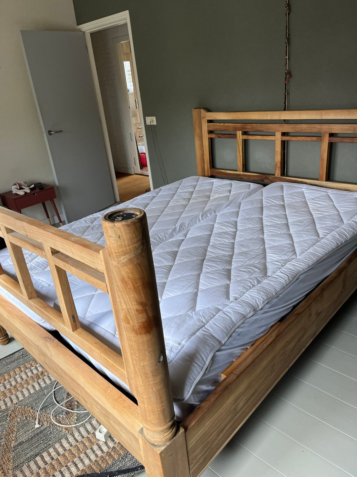 Koloniaal Teak Houten Bed 160x200 cm (excl. bedbodem), Ophalen, Gebruikt, Bruin, Koloniaal