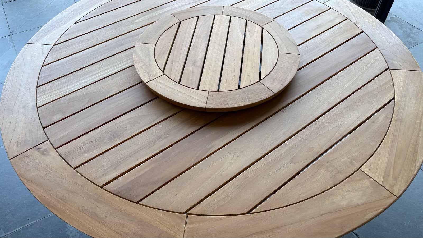 4 Seasons Outdoor Prado teak tuintafel met Lazy Susan, Ophalen of Verzenden, Zo goed als nieuw, Rond, Teakhout