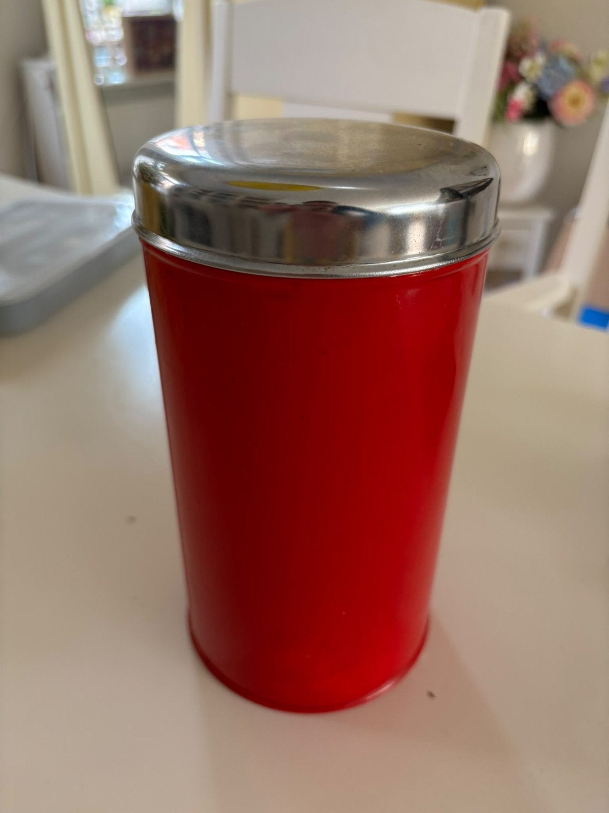 Vintage Brabantia voorraadbus rood met zilveren deksel, Ophalen of Verzenden