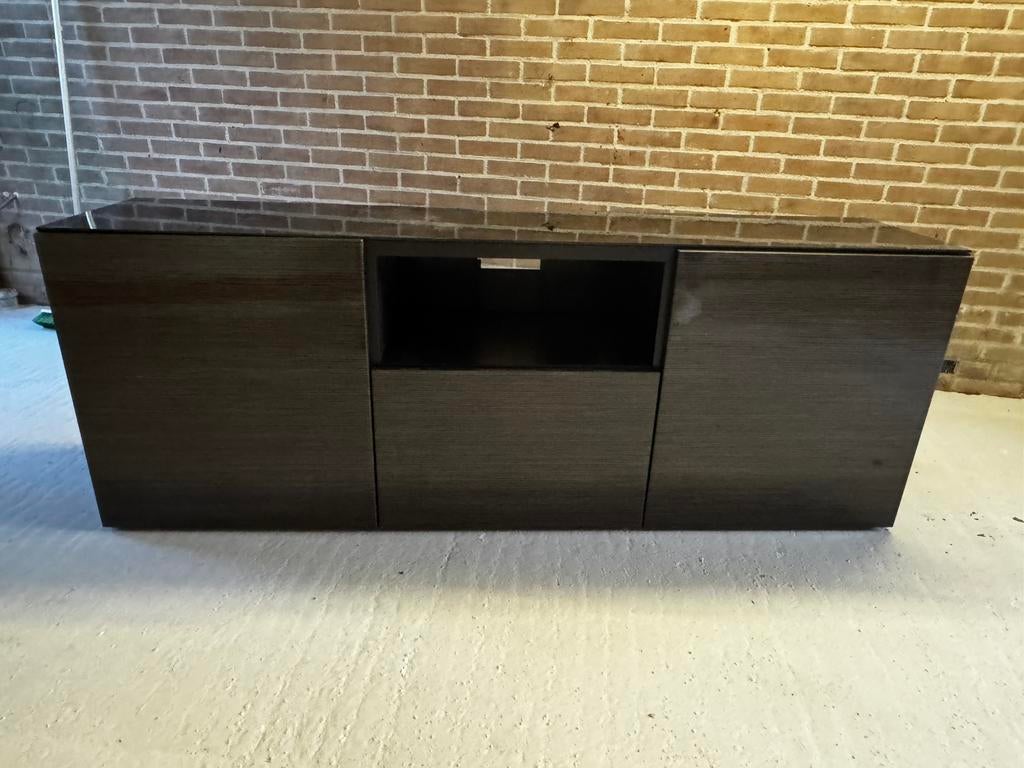 IKEA Besta dressoir met zwar glazen topblad, Ophalen, 150 tot 200 cm, Zo goed als nieuw, Minder dan 100 cm