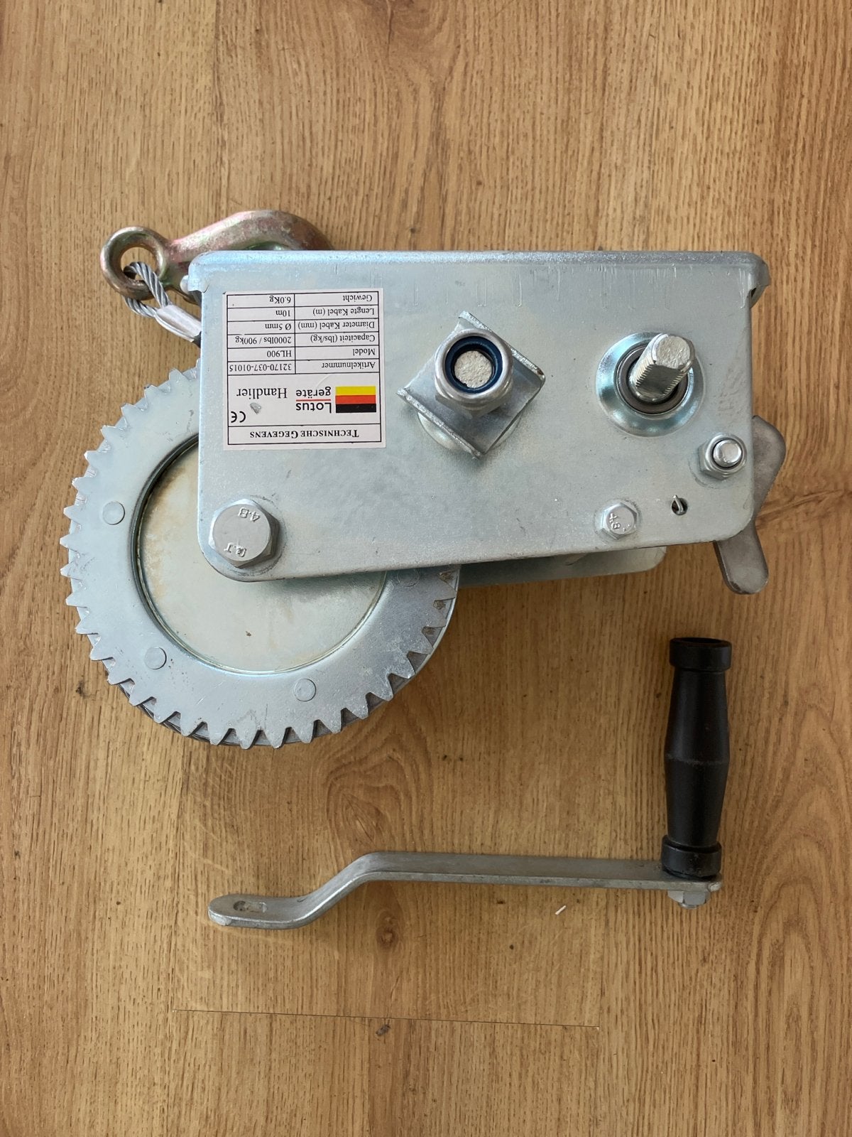 Lotus Lier HL900 - Handmatige Lier 900kg, Ophalen, Handmatig