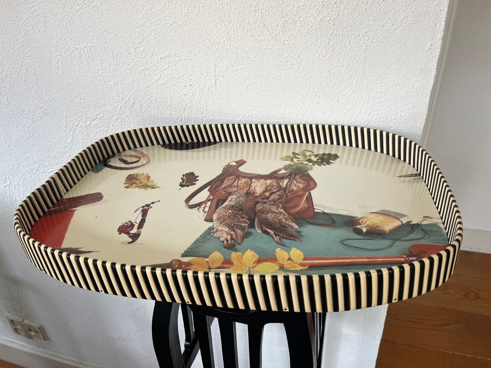 Vintage dienblad met opstaande rand jachttafereel, Ophalen of Verzenden