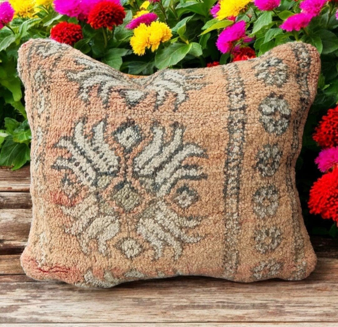 Vintage Handgemaakt Kussen - Perzisch Tapijt Design, Ophalen of Verzenden, Gebruikt, Oranje, Rechthoekig