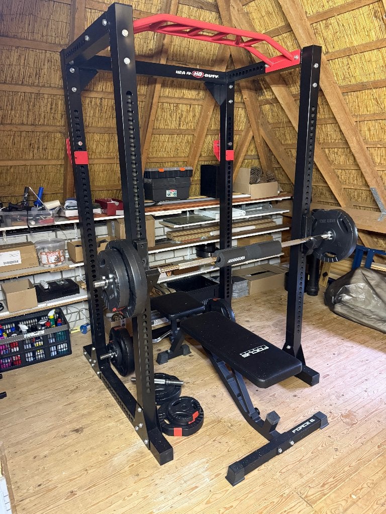 Heavy Duty Power rack + 75 kg aan halterschijven, Ophalen, Zo goed als nieuw, Benen, Halterset