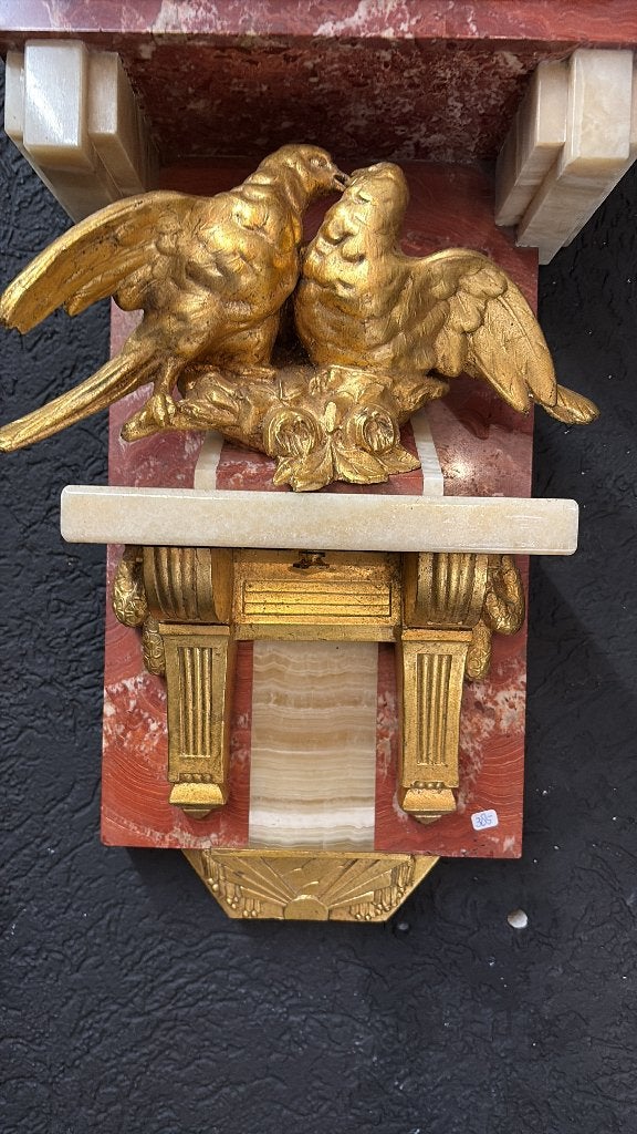 Wandklok – Art Deco, marmer/onyx met verguld brons bijzonder, Antiek en Kunst, Antiek | Klokken, Ophalen