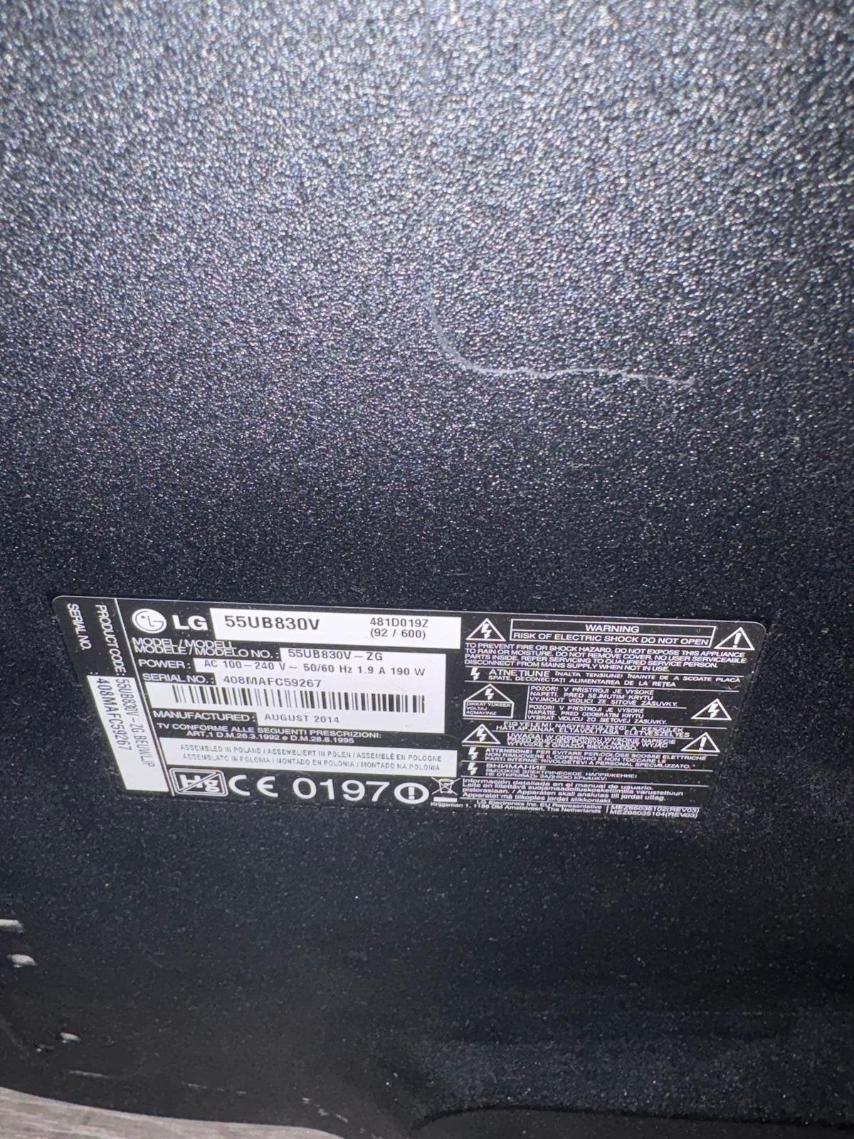 LG 55UB830V Smart TV - Defect met strepen, LED, Ophalen of Verzenden, 4k (UHD), 100 cm of meer