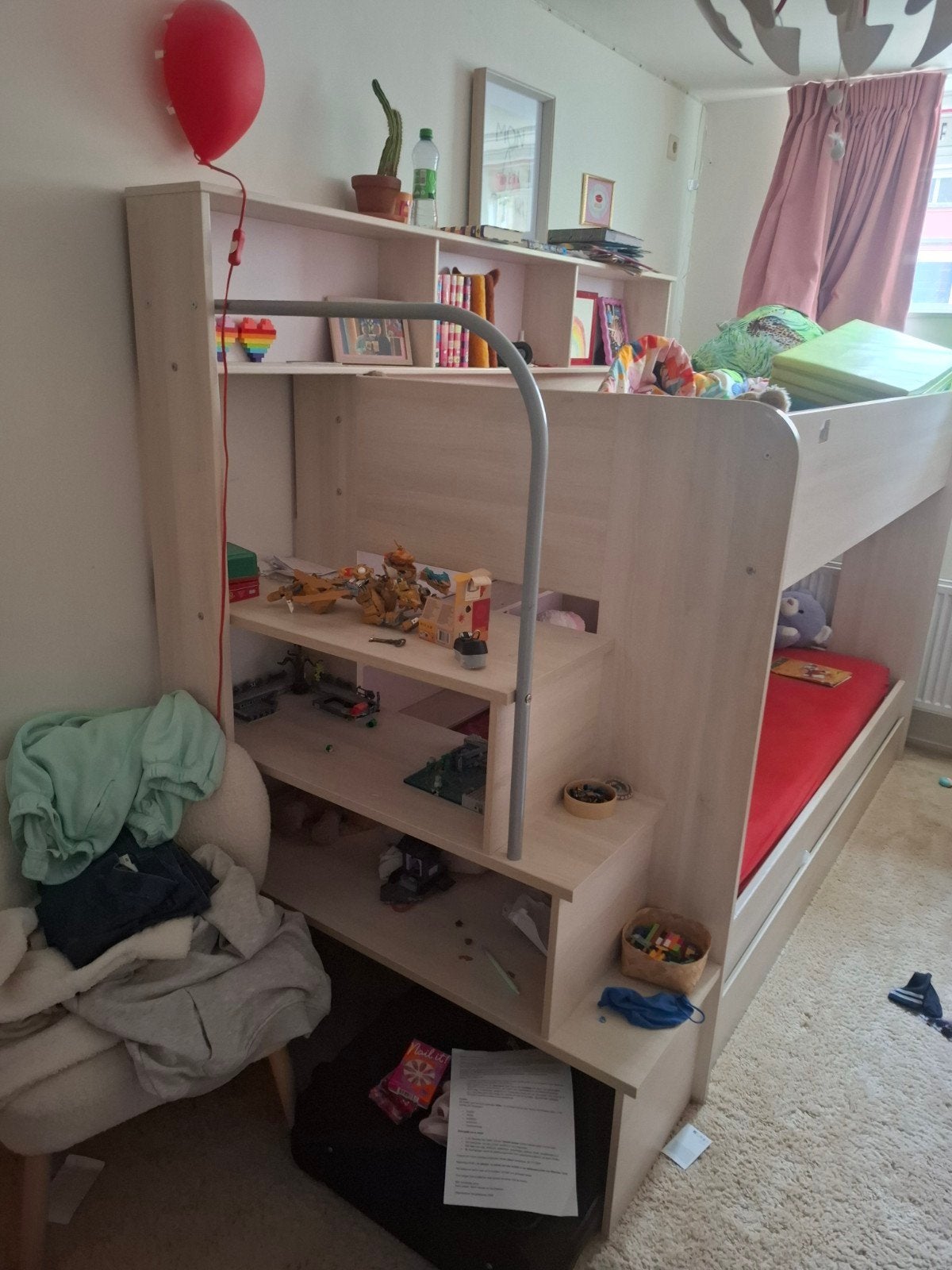 Stevig stapelbed met extra lade, vakjes en kastjes, Gebruikt, 90 cm, 160 tot 180 cm, Tweepersoons