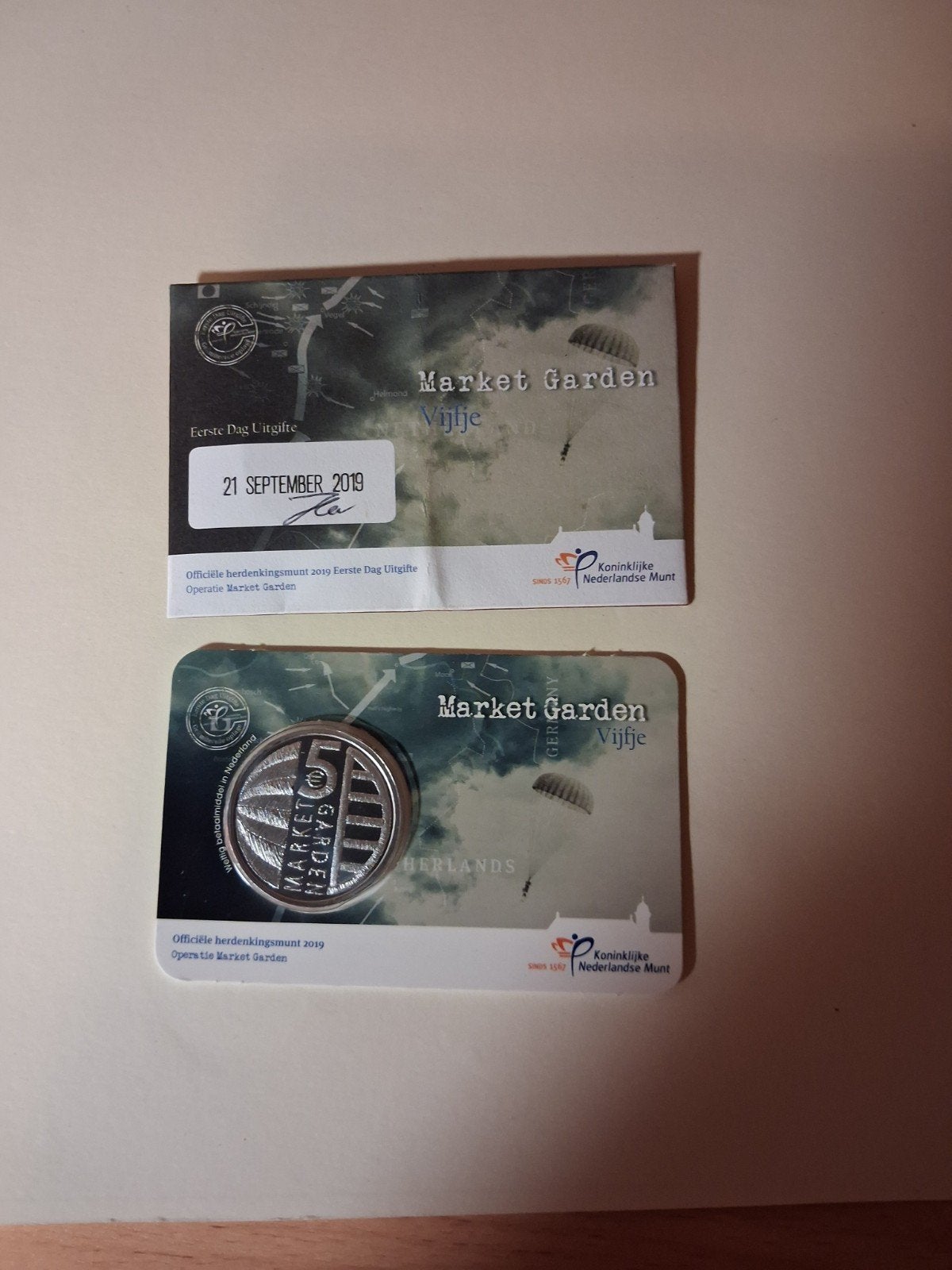 1 st dag coincard Market Garden 2019., Postzegels en Munten, Ophalen of Verzenden, Koningin Beatrix, Euro's