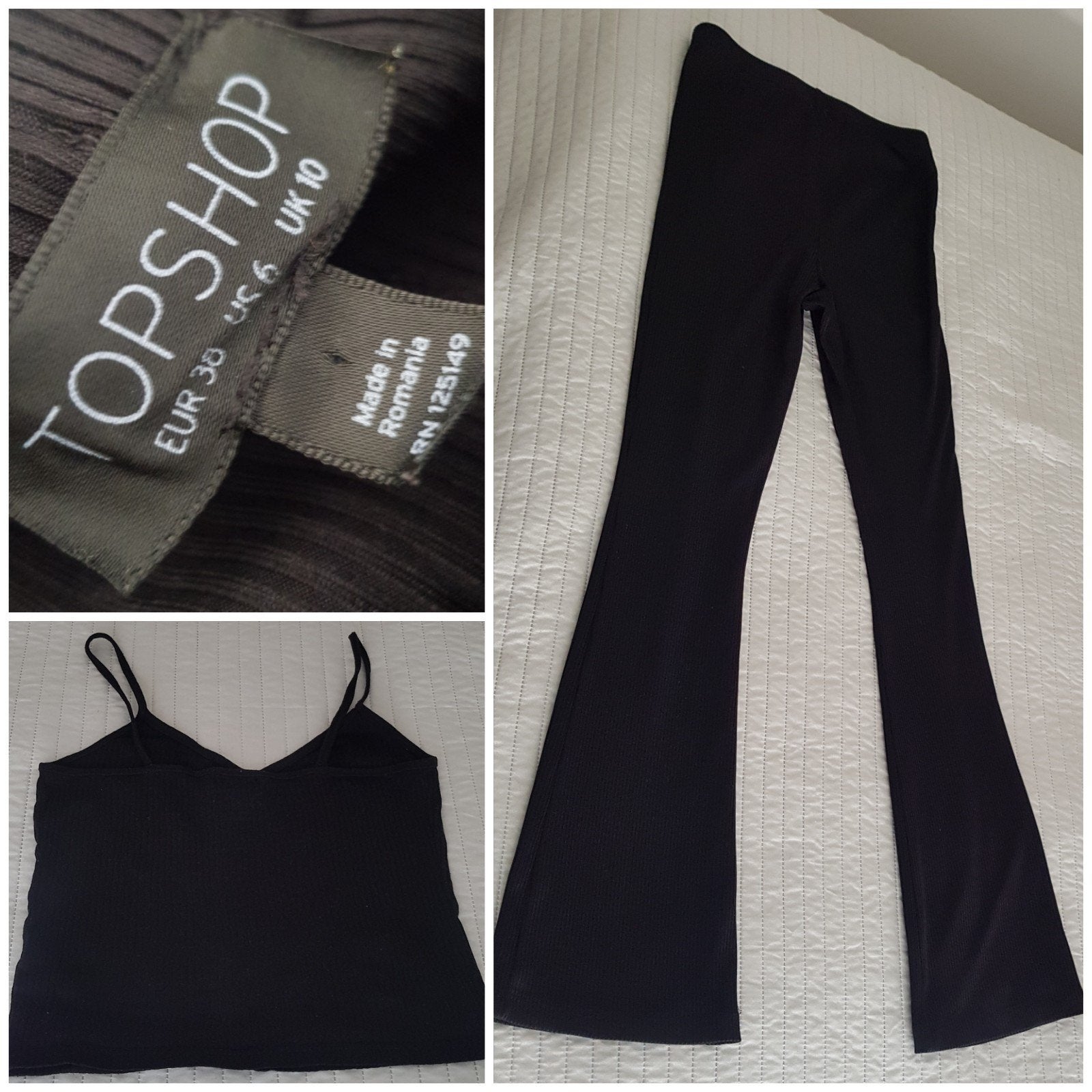 Flared broek zwart maat 38 topshop cropped topje mt L setje, Maat 38/40 (M), Verzenden, Zwart, Topshop
