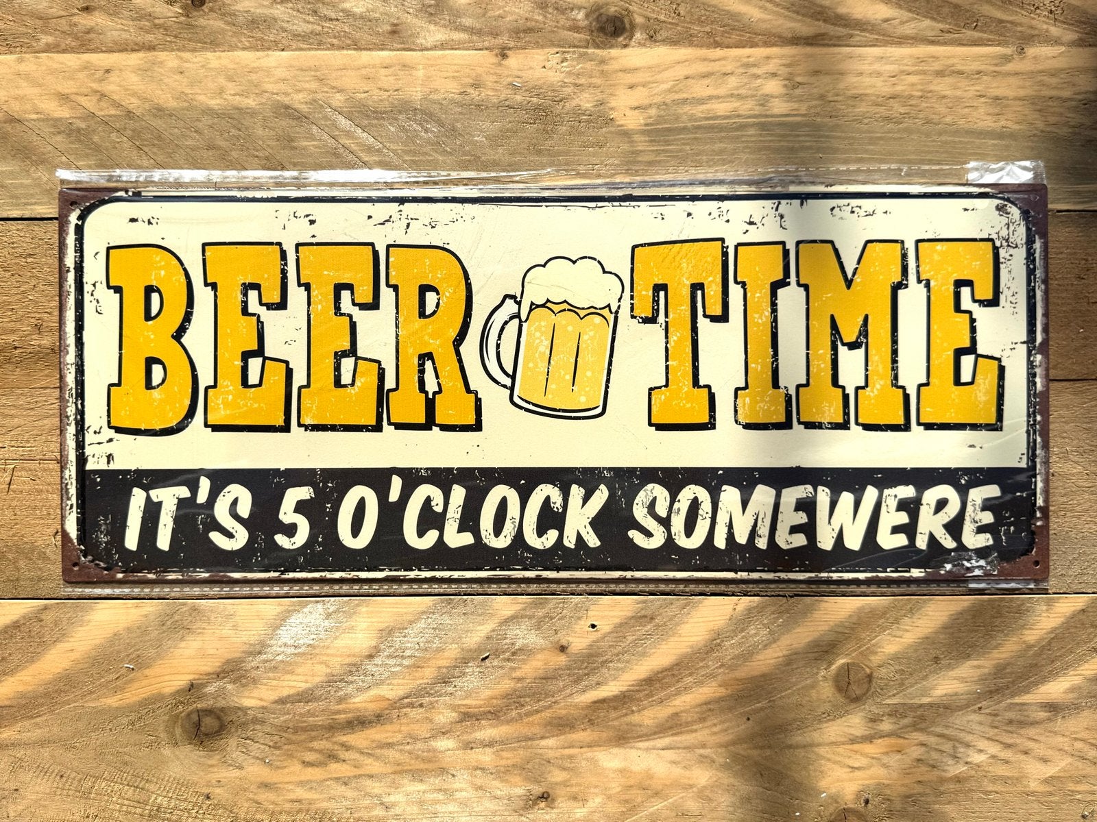 Decoratief 'Beer Time' metalen bord - Vintage stijl, Vintage, Meerkleurig, Nieuw, Ophalen of Verzenden