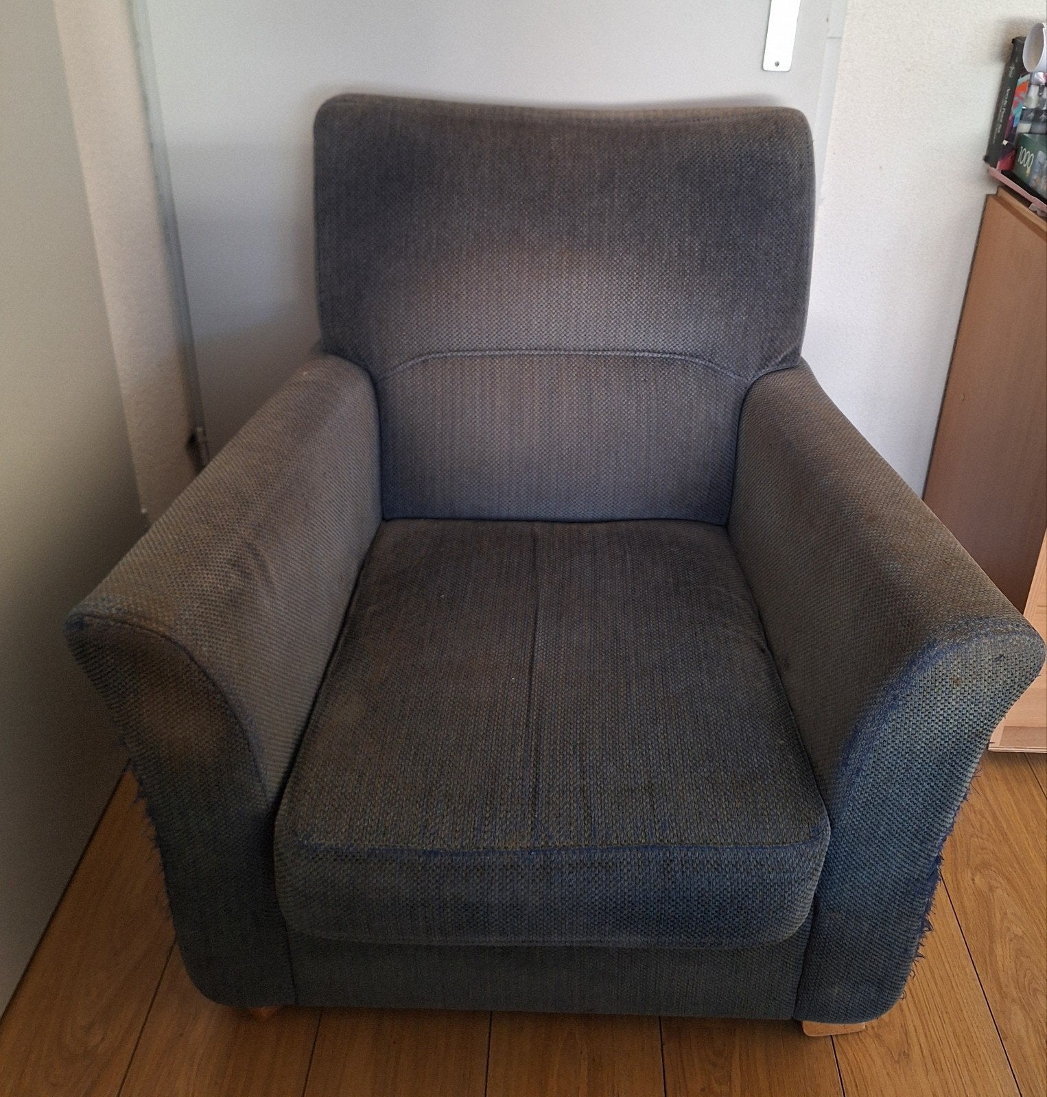 gratis blauw/grijze/ fauteuil - Gebruikt, Ophalen, Gebruikt, Klassiek, Comfortabel, 75 tot 100 cm