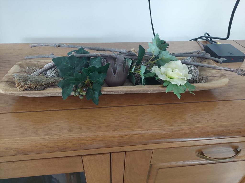 Decoratieve houten schaal met natuurlijke elementen, Huis en Inrichting, Hout, Meerkleurig, Ophalen of Verzenden, Landelijk