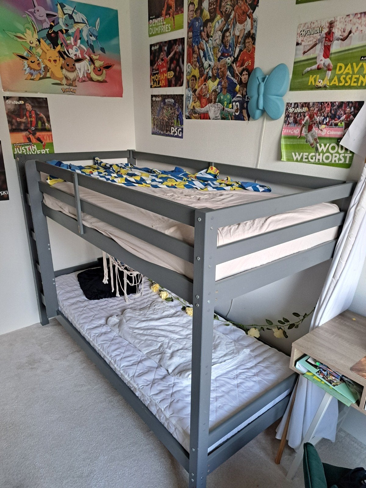 stapelbed donkergrijs incl matrassen 1 jaar oud, 90 cm, Tweepersoons, Ophalen of Verzenden, Zo goed als nieuw